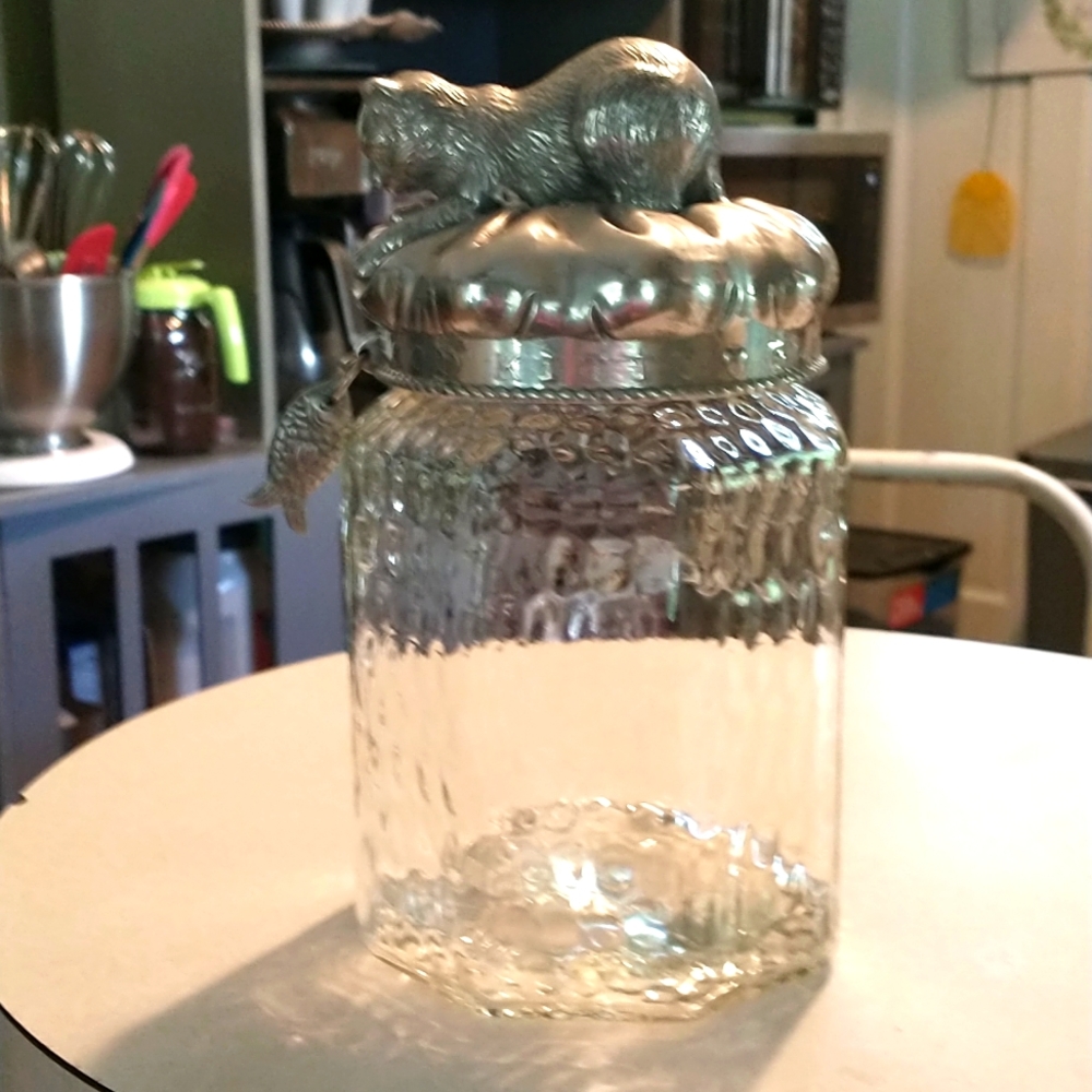 Vintage Arthur Court good kitty glass jar